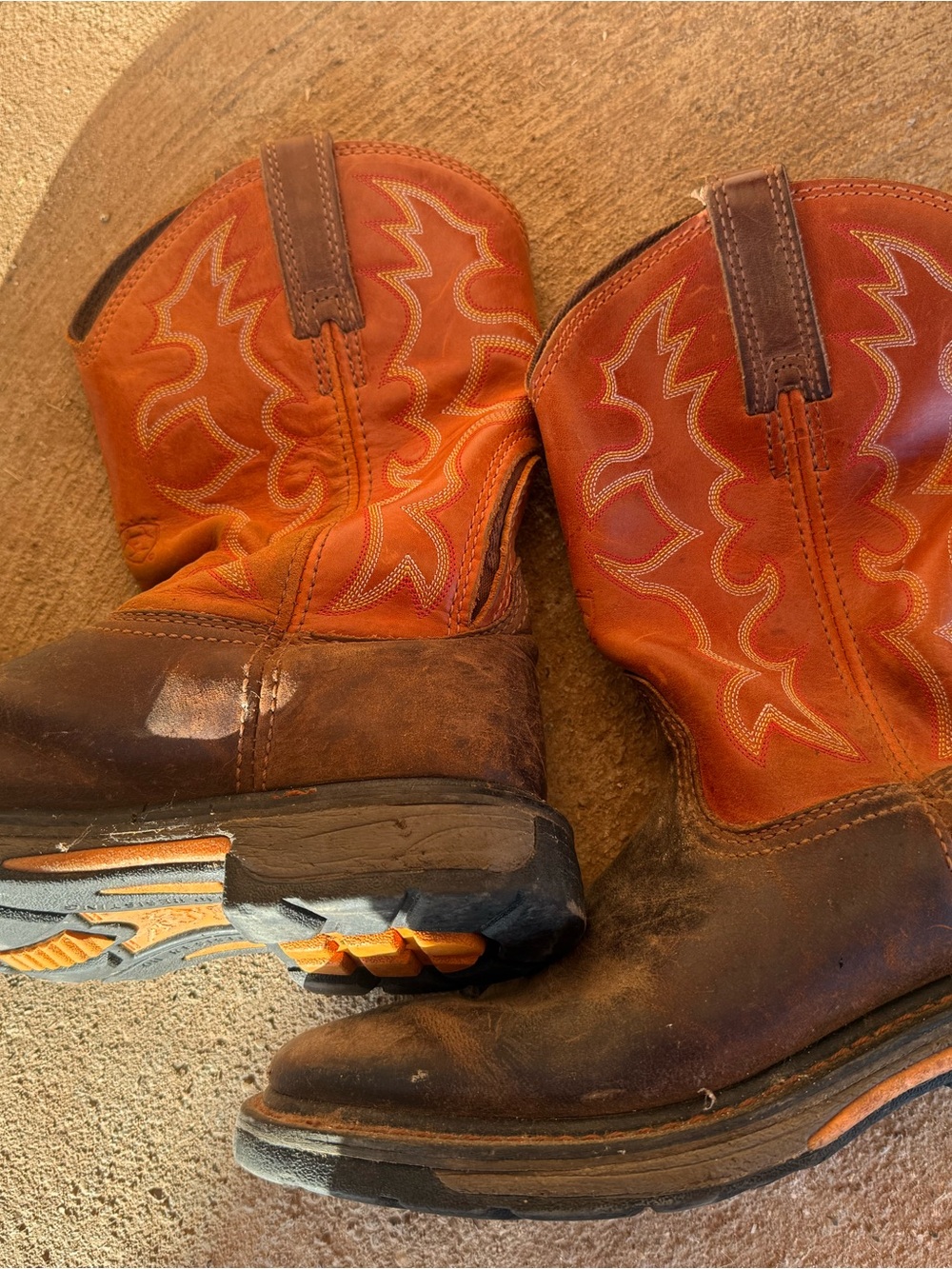 Ariat Orange and Brown Work Western Boots